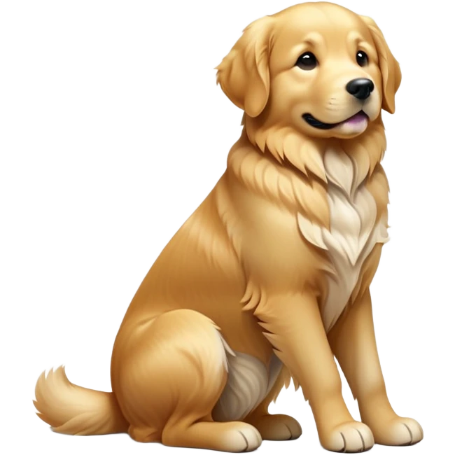 cinematic-[golden retreiver]-realistic-full-body-sitting-emoji,-tail-resting-loosely-beside-its-paws,-head-tilted-dramatically,-sleek-[golden]-fur,-simplified-yet-realistic-focused-features,-highly-detailed,-glowing-with-an-almost-sarcastic-glow emoji