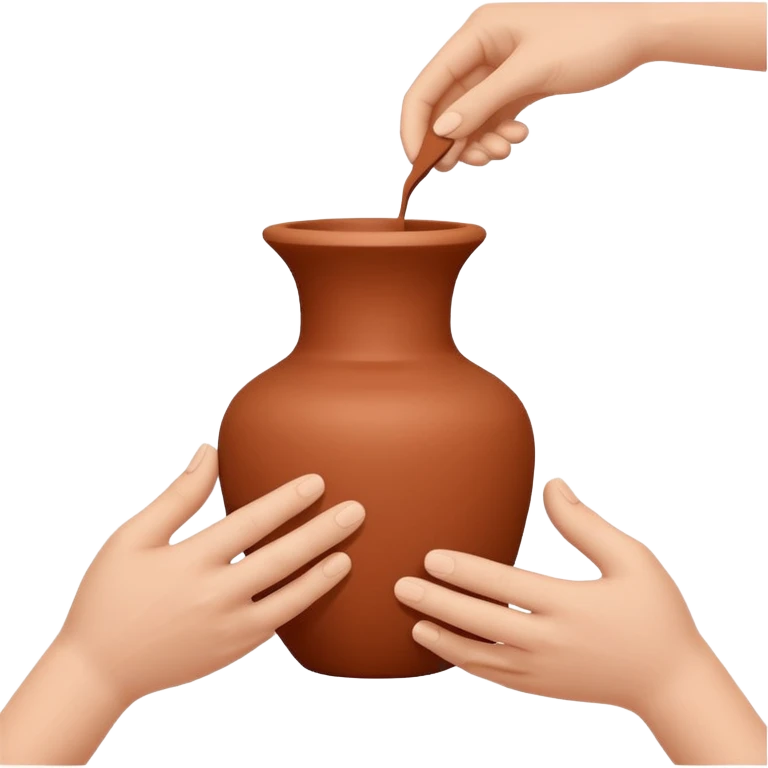 Minimalistic flat vector icon, iOS style, thin black contour on white background. Hands shaping a small clay vase. Clean, no text, no shadow emoji