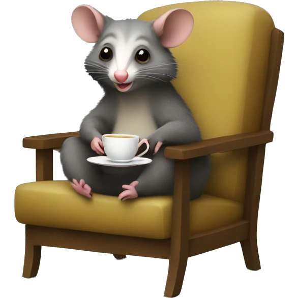 possum drinking tea looking at camera sitting in a chair emoji