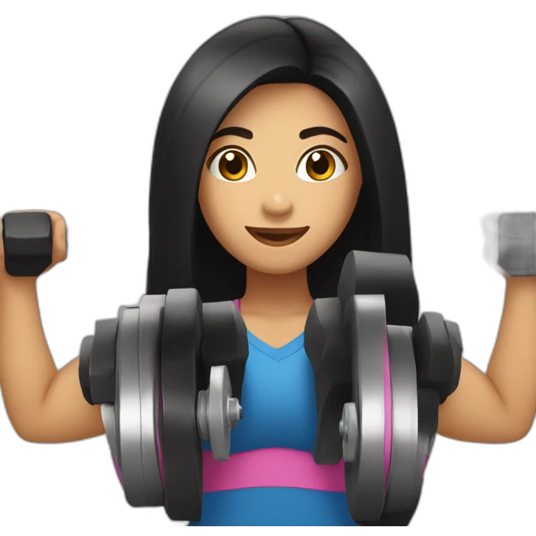 Latina with long black hair fair skin brown eyes lifting weights  emoji