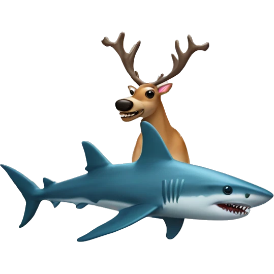 A reindeer with an alien head and a shark fin emoji