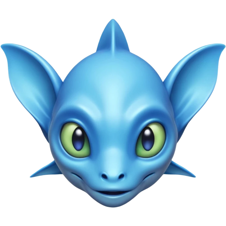 aquatic alien portrait, head and shoulders only, smooth blue skin, fin-like ears, glowing aqua eyes, liquid texture details, 3D cartoon, mobile game icon style, clean background, no text, no watermark
 emoji