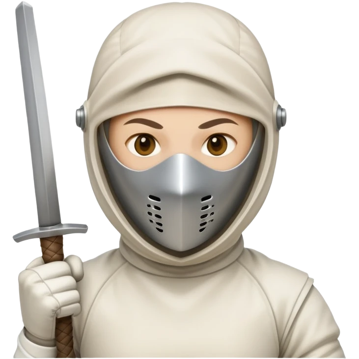 fencer in defensive stance, mask visible emoji