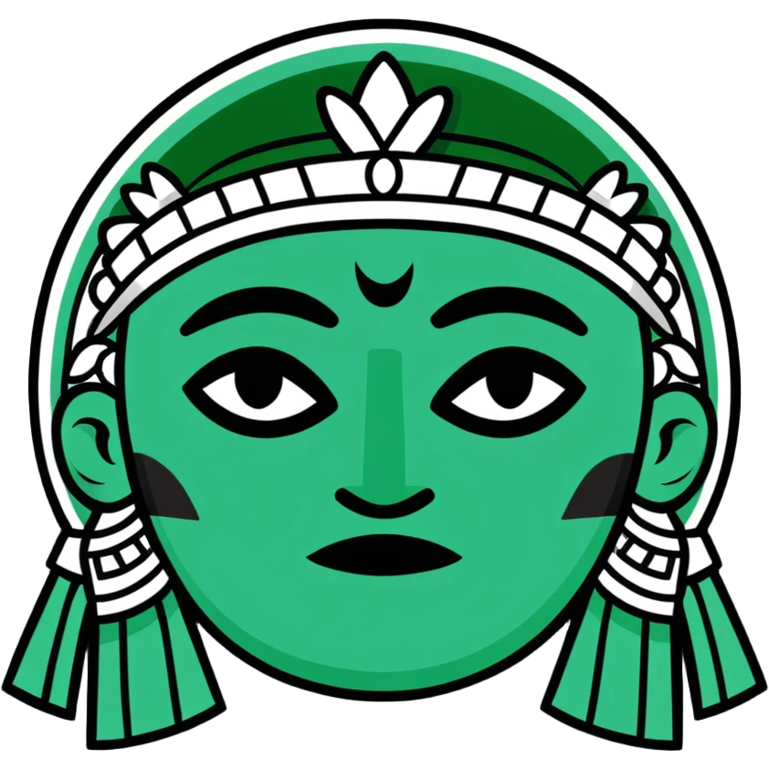 Refined Mayan face emoji showing emotions, elegant design, exclusively dark green and white colors emoji