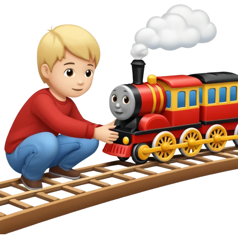child playing with both toy cars and trains emoji