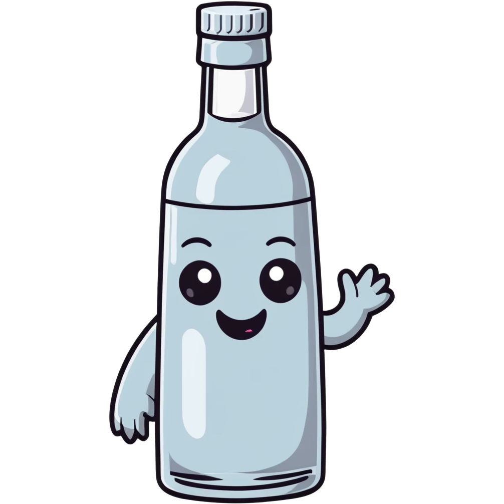 cartoon vodka bottle character with eyes, smile, arms and legs emoji