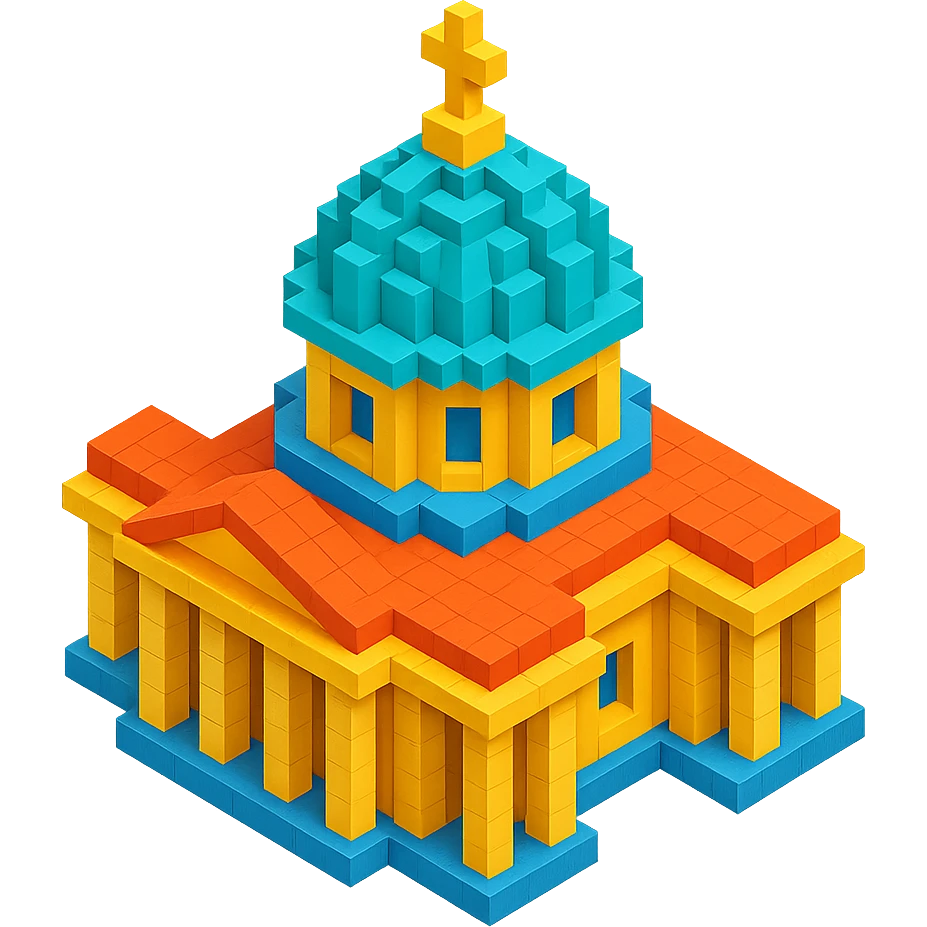 Kazan Cathedral of Saint Petersburg, classic architecture, large central dome, colonnade, isometric view emoji
