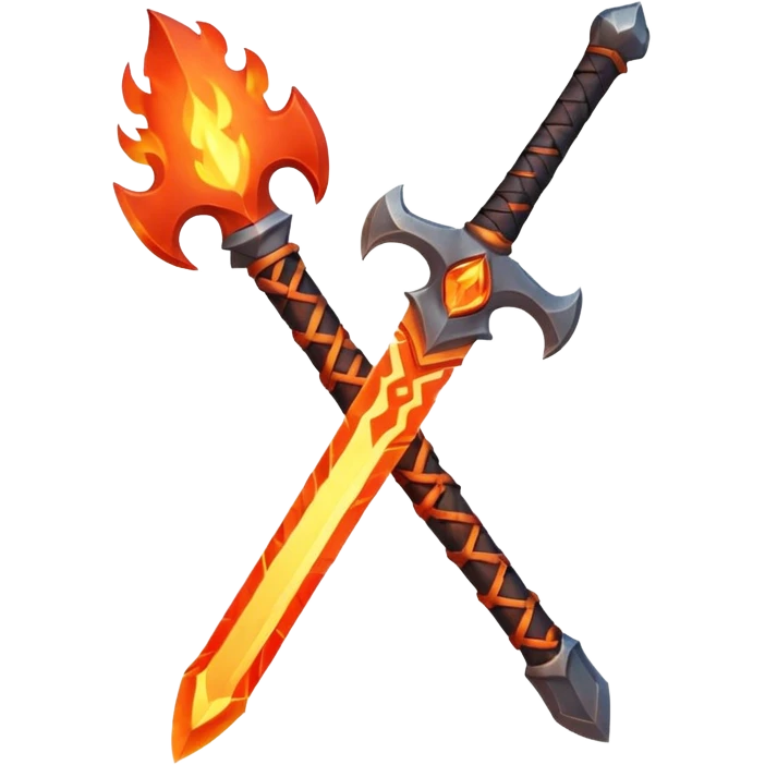 fire guardian sword object icon, flaming blade, glowing lava runes, ember sparks, fantasy weapon, 3D cartoon, mobile game icon style, centered, clean background, no text, no watermark
 emoji