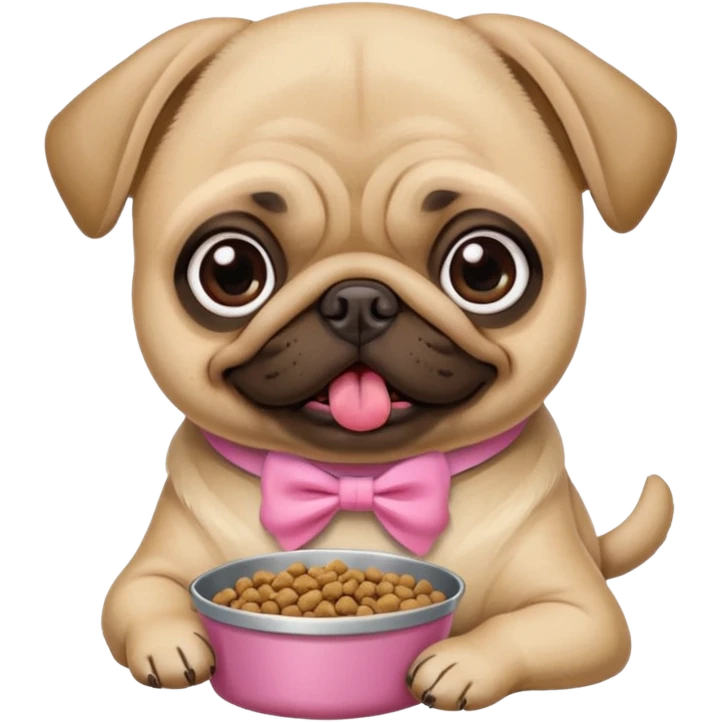 Pug com laço Rosa comendo ração emoji