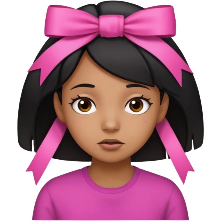 Brown girl with the hairl black  with a stress facial expression and a Pink ribbon in the hair  emoji