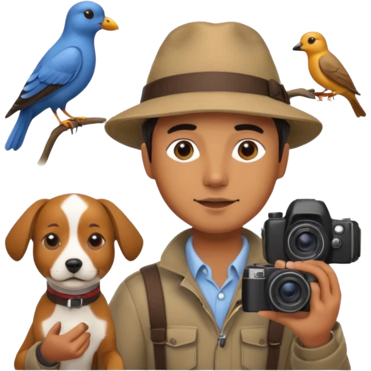 A photographer with his dog photographing birds. emoji