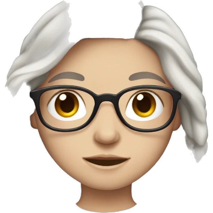 white girl with long grey hair, blue eyes, and glasses emoji