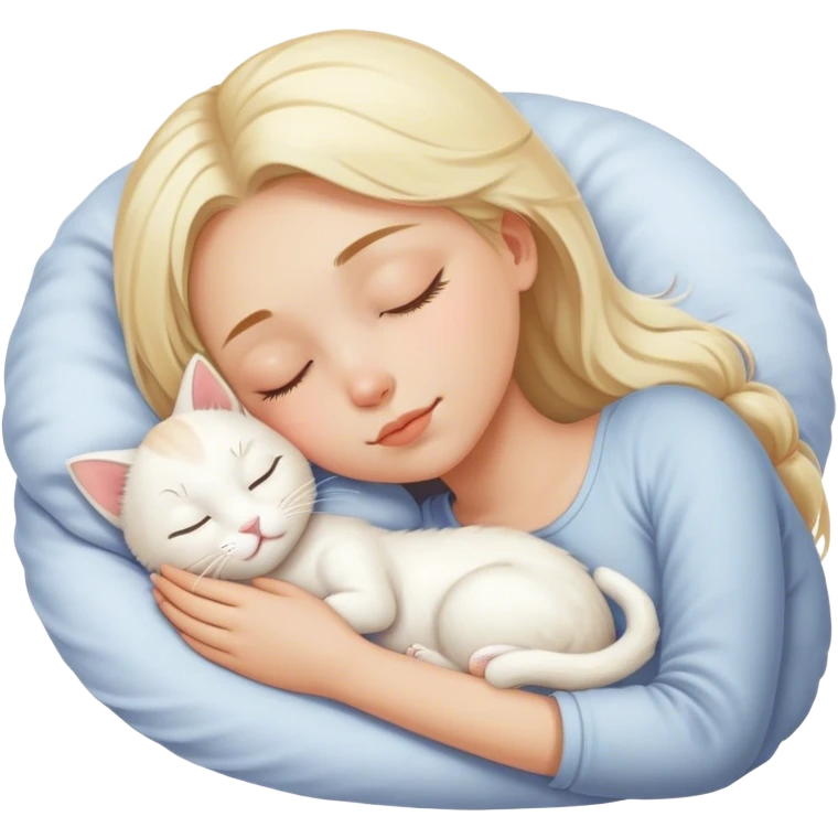 White girl blond hair sleeping with white kitty emoji