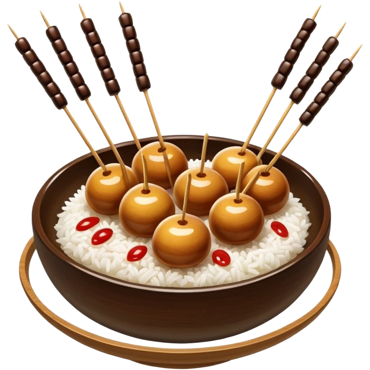 Mitarashi dango with shiny soy sauce glaze drizzled over white rice emoji