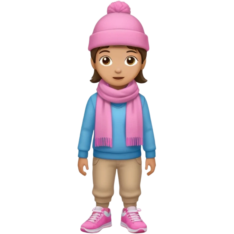 Kid wearing pink hat and scarf, pink sneaker, full body emoji