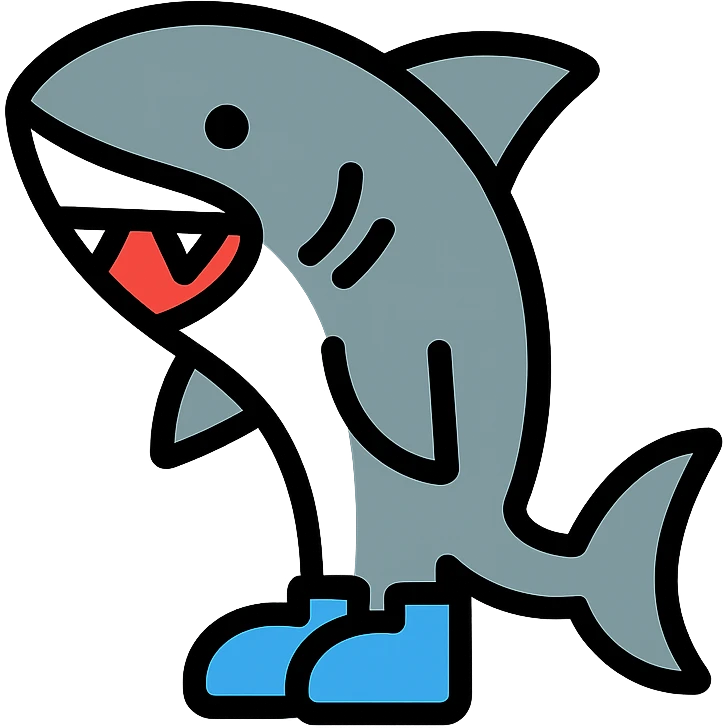 shark with blue shoes color outline icon emoji