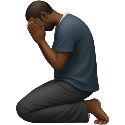 A man praying on his knees and looking up emoji