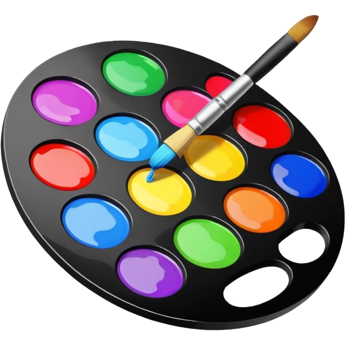ink palette with colorful ink stains and brush, emoji style emoji