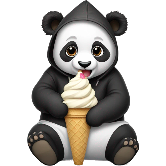 Panda eating ice cream and wear hoodie emoji