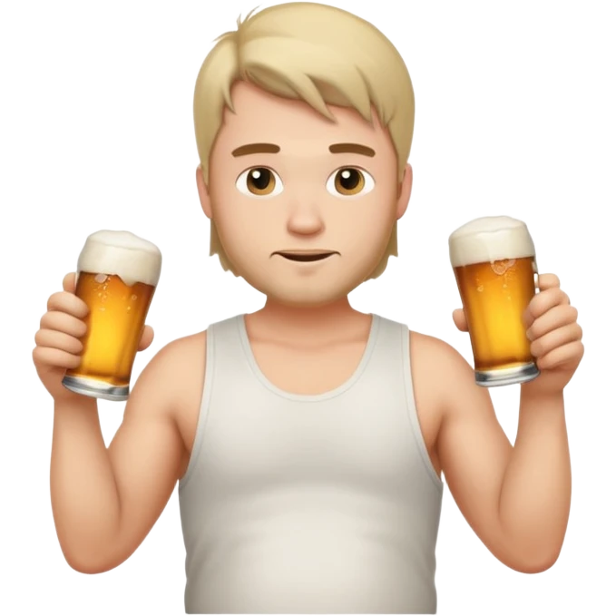 Emoji beauf avec un coupe de cheveux mulet accentué, un ventre vraiment rond, un débardeur et une bière dans la main emoji