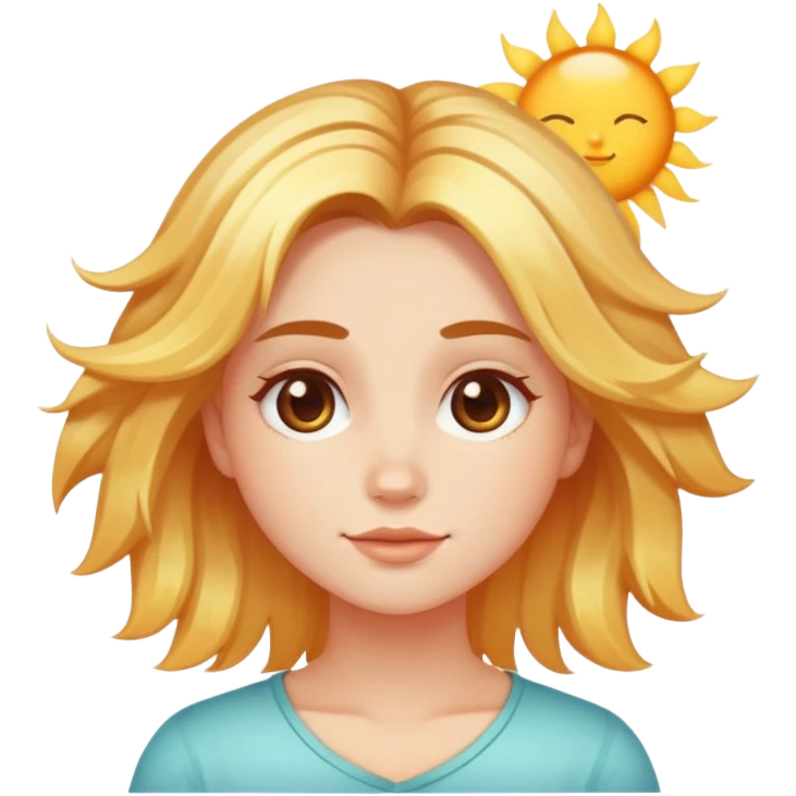 Una joven de cabello rayito con carita redonda bonita emoji
