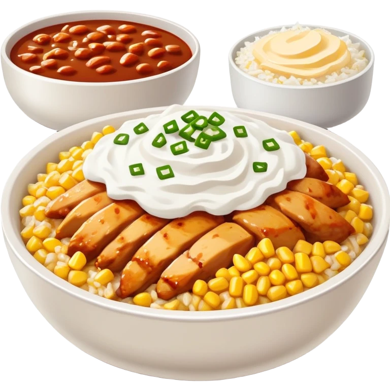 chipotle bowl with chicken white rice corn sour cream and cheese emoji