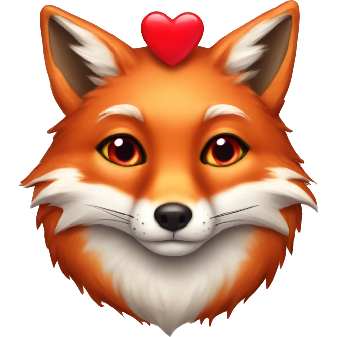 deep lush red fox face with tiny red heart instead of eyes emoji