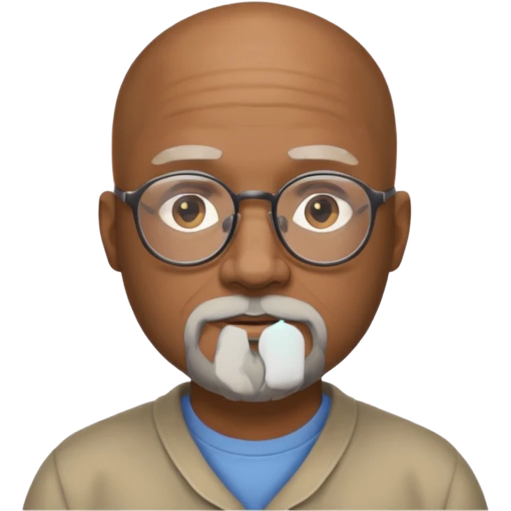 African american male, bald, gray beard. Round face, glasses emoji
