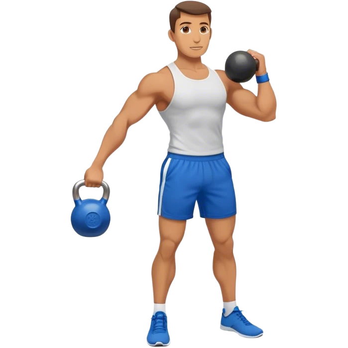 fit man with blue shorts holding kettlebell emoji