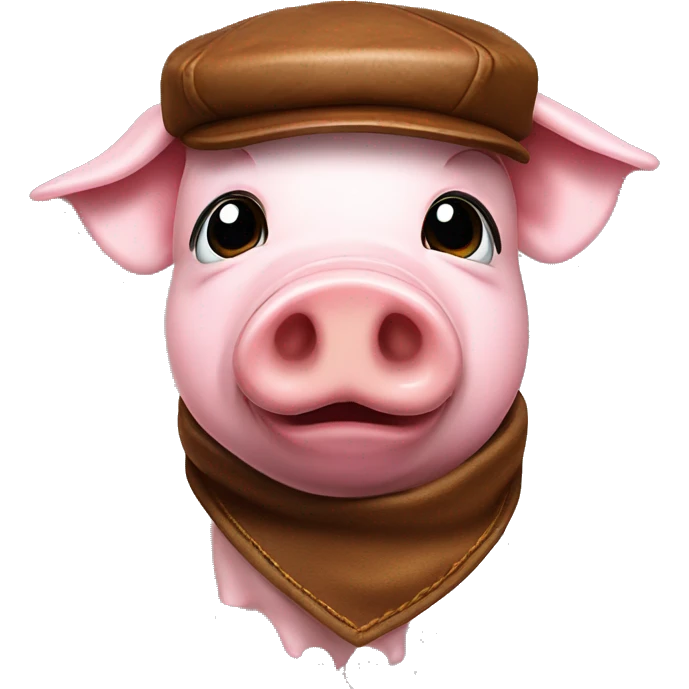 Pig head with leather Muir cap hello bandana around neck emoji