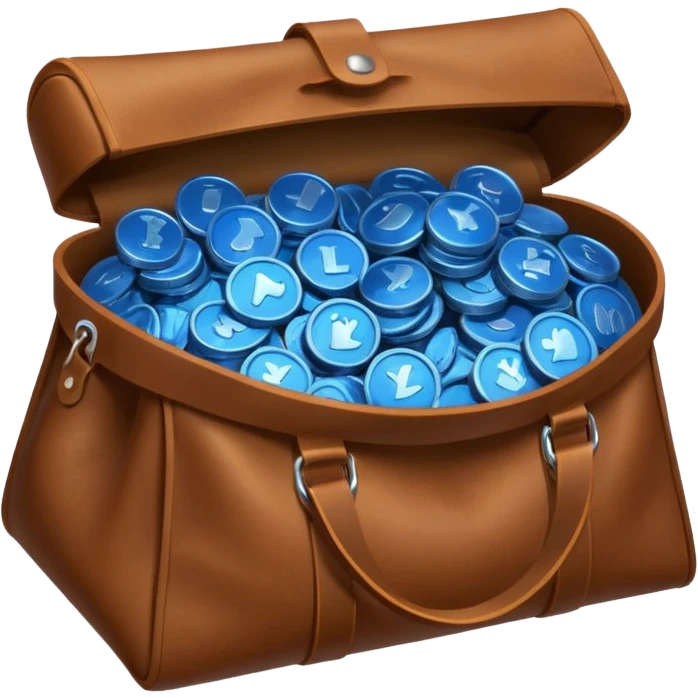 blue coins inside a brown bag  emoji
