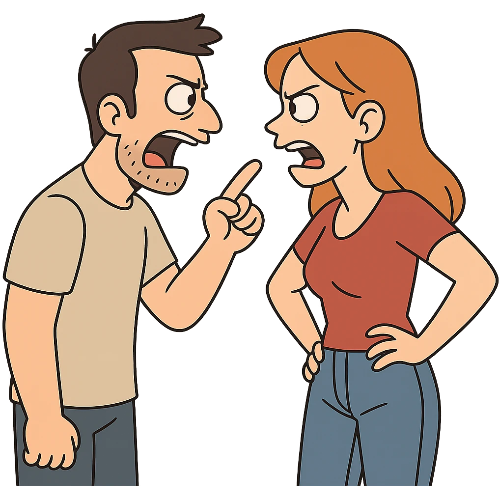 man and woman arguing, bold colors emoji