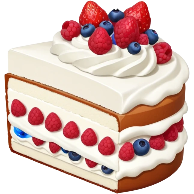 slice of whipped cream cake with strawberries raspberries blueberries emoji