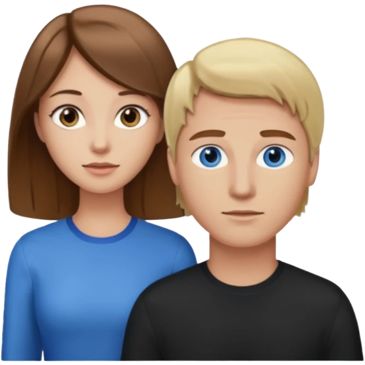 Fata care are ochii caprui si care are paru maro si care este langa un barbat blond cu ochiu albastrii emoji