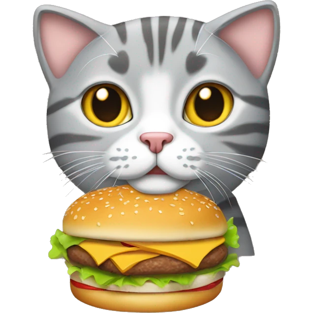 Grey tabby Cat with burger and fries  emoji