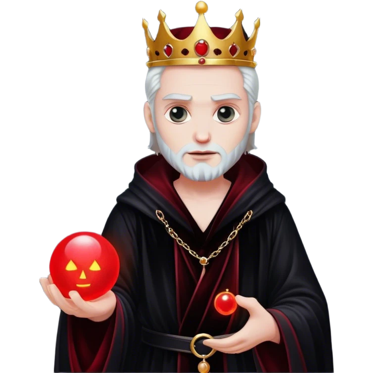 A gothic king in a black velvet robe, holding a glowing red orb emoji