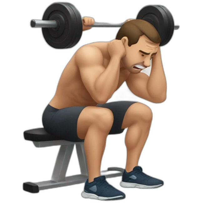 tired guy at the gym doing squats emoji
