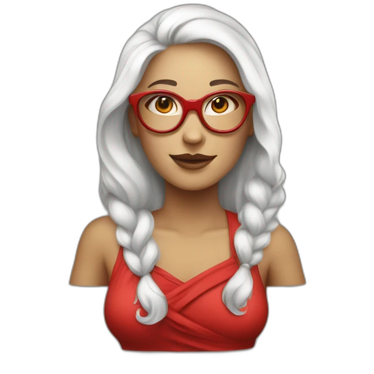 Grosse femme blanche en robe rouge et lunette emoji