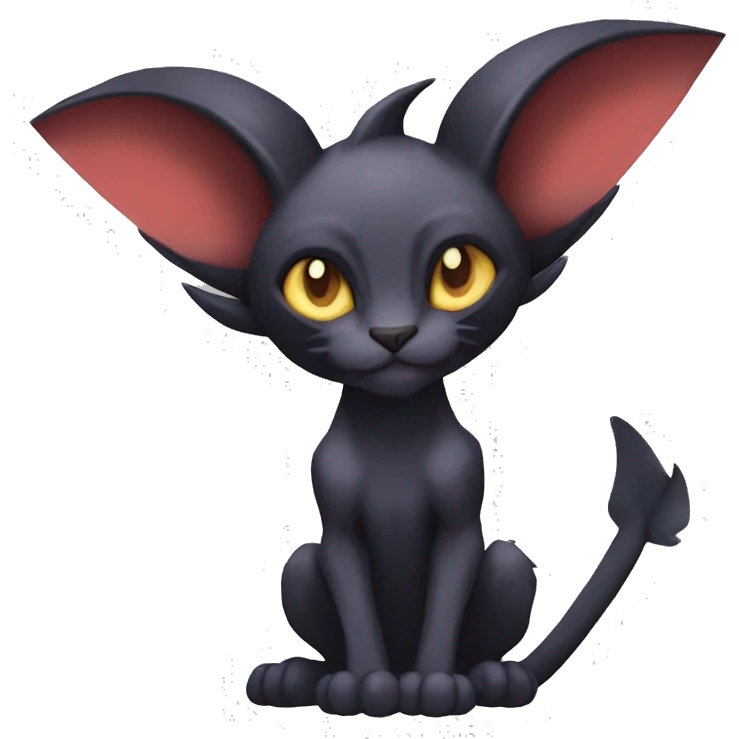 Black cool vampiric Noivern-Litten-Sphynx-Lykoi-Caracal-Fakemon with big bat ears full-body emoji