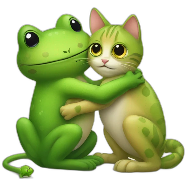 Cat hugging a frog emoji