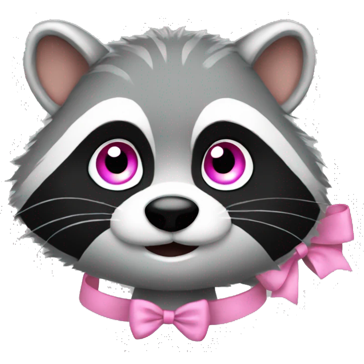 Raccon with a pink bow with adorable eyes emoji