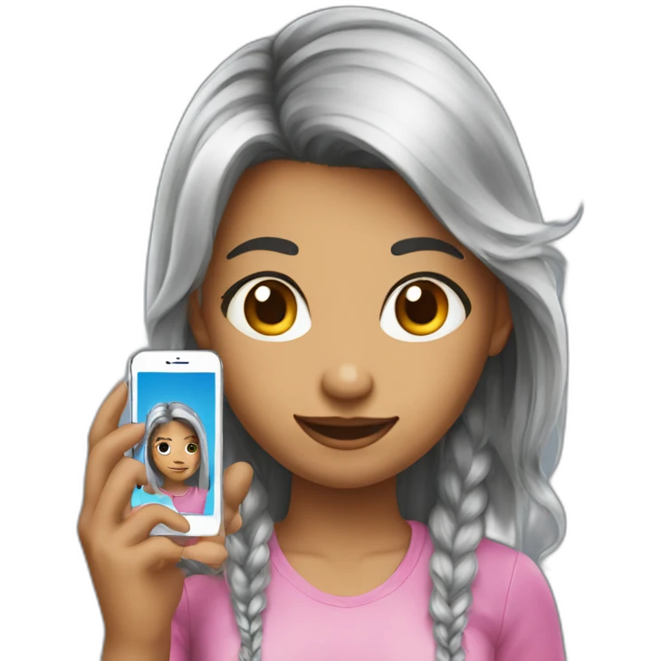 strigth hair withe skin teenager girl playing with a cellphone emoji