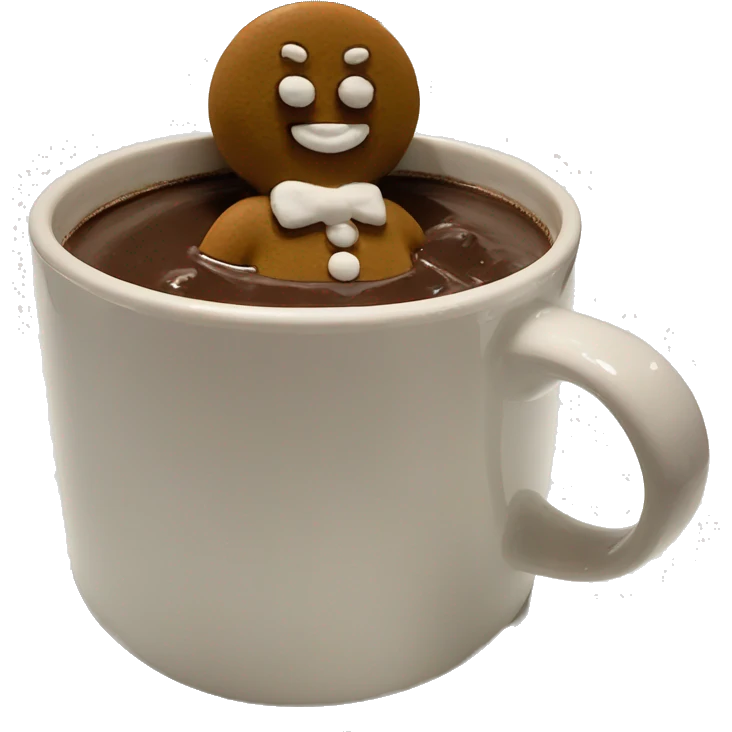 Gingerbread man in a pool of hot chocolate emoji
