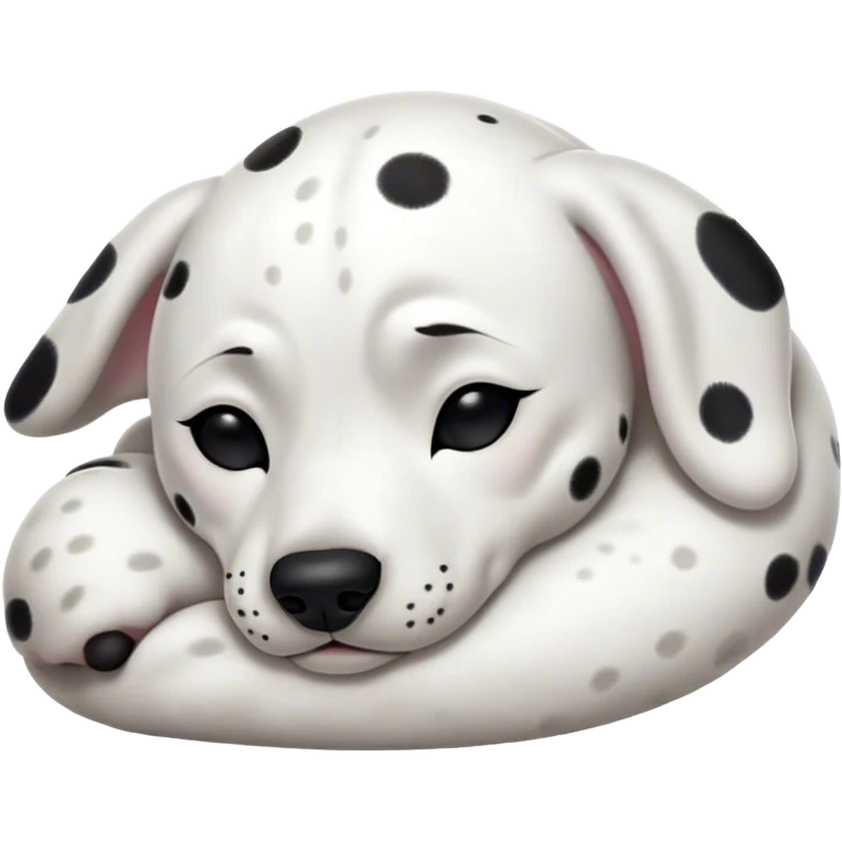 Cinematic Meme-Worthy cute Sleeping Dalmatian Portrait Emoji, Head resting peacefully with a contented smile, showcasing a delightfully cute build and a luxuriously soft white coat with bold black spots, eyes shut in a serene nap, Simplified yet hilariously adorable features, highly detailed, glowing with a soft, drowsy light, high shine, relaxed and utterly lovable, stylized with an air of playful laziness, bright and heartwarming, soft glowing outline, capturing the essence of a comically sleepy Dalmatian, so meme-worthy it feels like it could instantly become the next viral sensation of adorable slumber! emoji