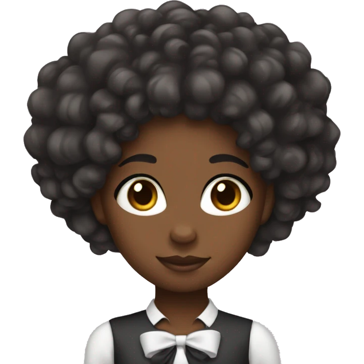 black girl with curly hair and a bow on the side of her hair emoji