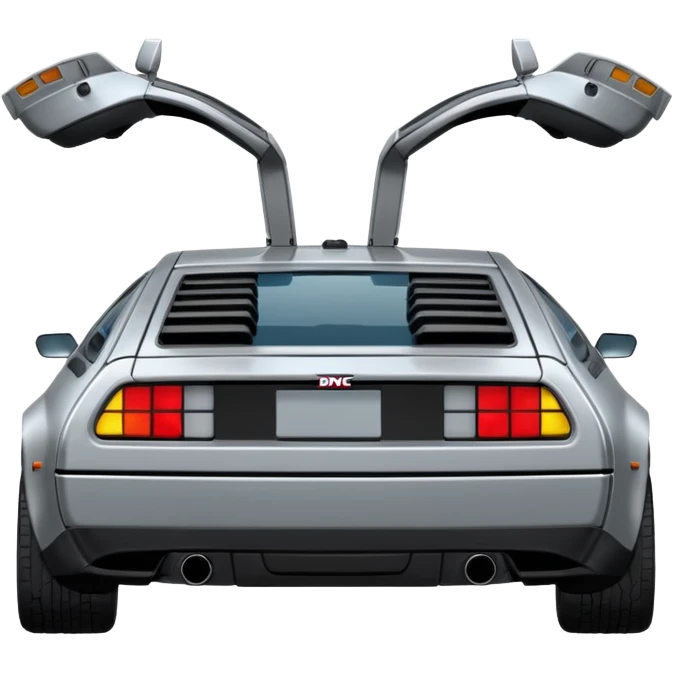 Silver DMC 12 Delorean 30 degree rear backview emoji