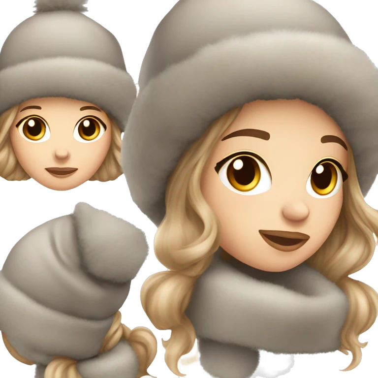fluffy cozy winter hat on white brunette haired girl emoji