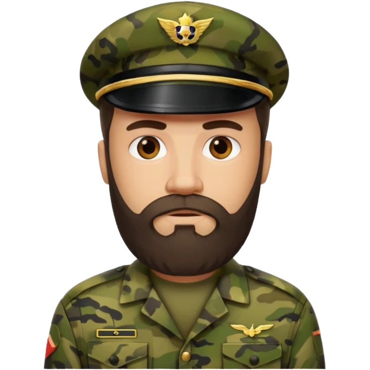 Bearded man in camouflage uniform, stern look.






























 emoji