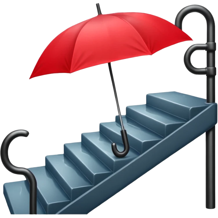 Red umbrella on stair railing, Lost Umbrella. emoji