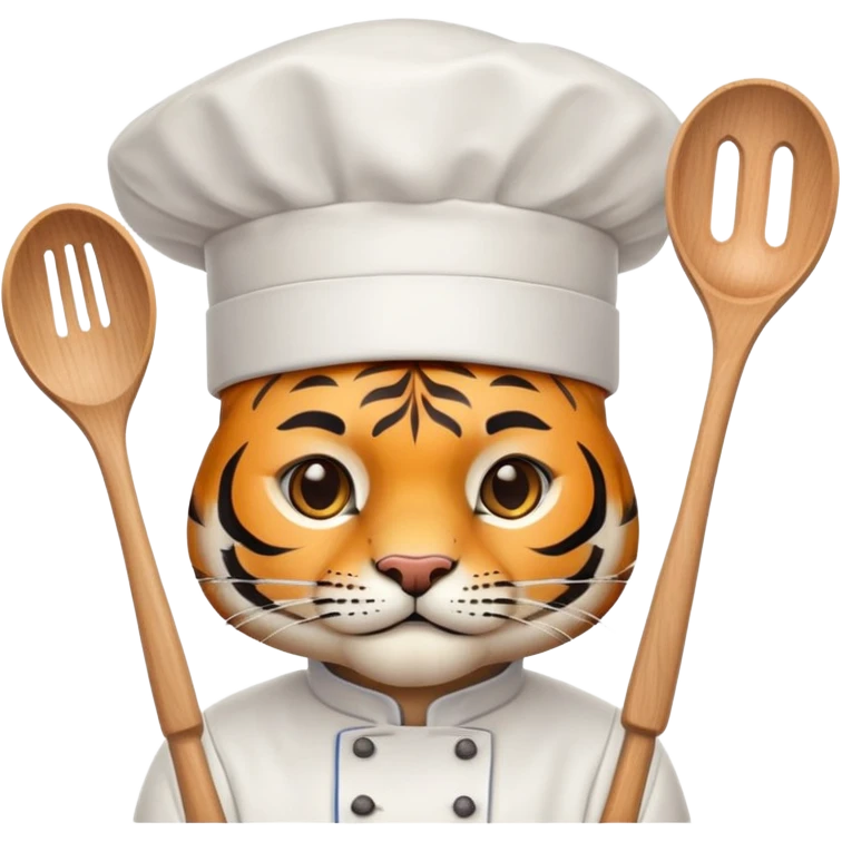 chef tiger face with chef hat and cooking utensils for Twitch emote emoji